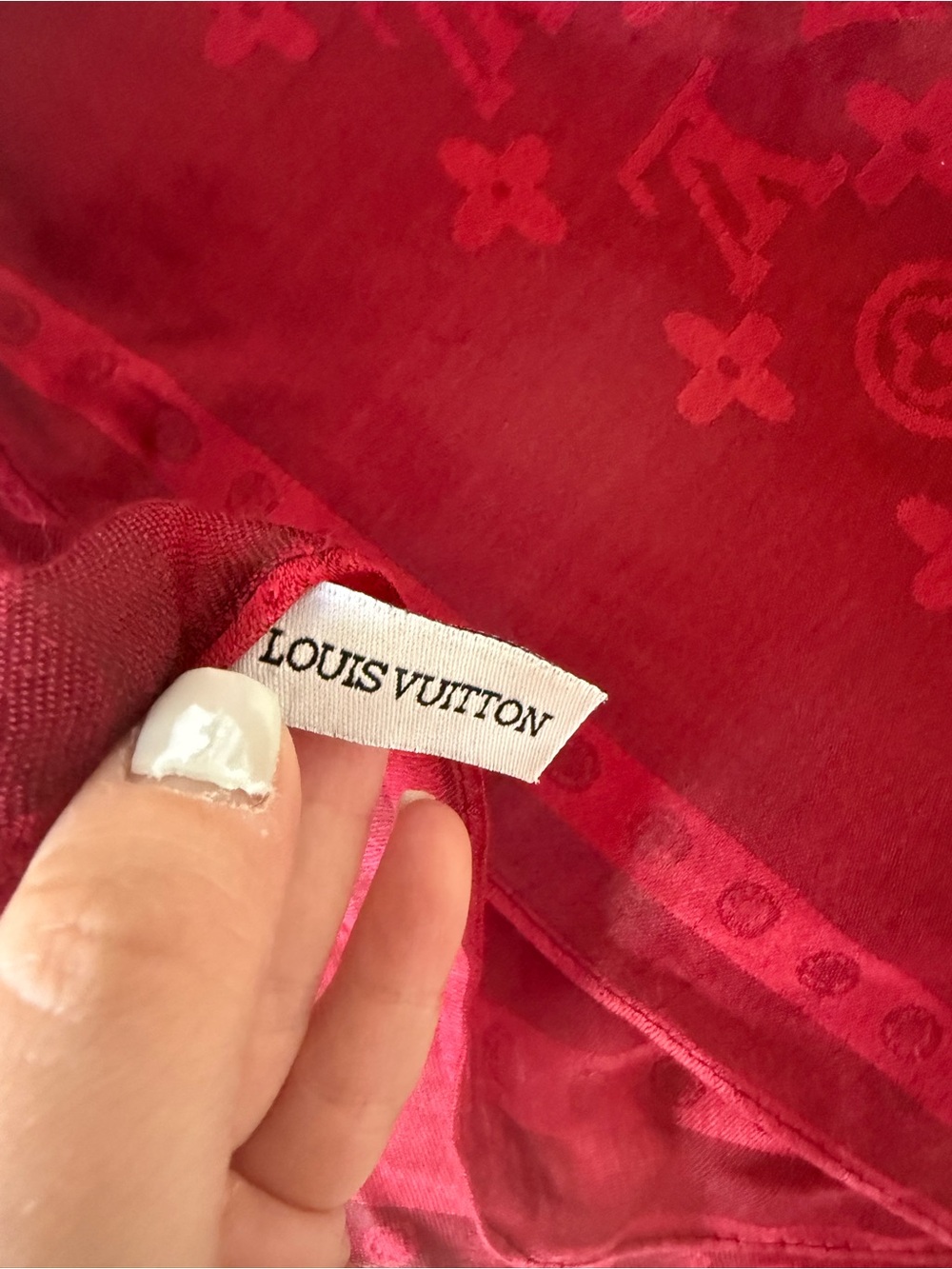 Louis Vuitton Vintage Deep Wine Red Burgundy Monogram Scarf 100% Silk - Picture 8 of 9